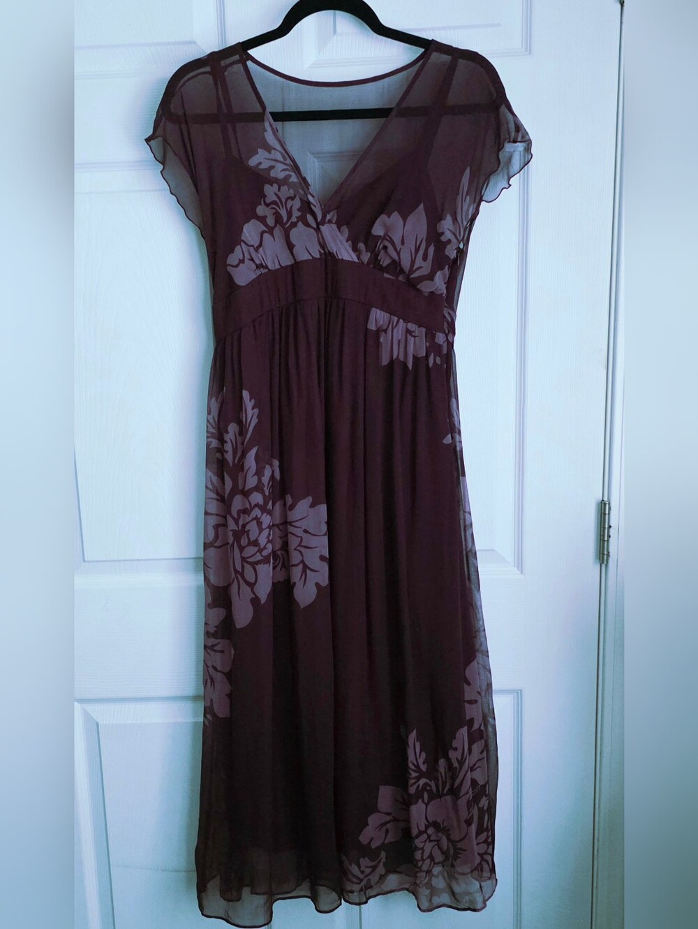 Vintage Jonathan Martin Silk Sheer Floral Cap Sleeve Empire Waist Midi Dress 6